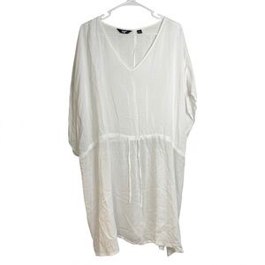 Lands' End White Modal Kaftan Swim Coverup XL-XXL Drawstring Waist